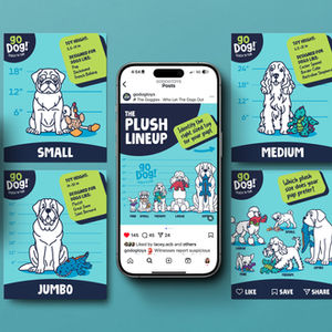 A mobile phone mock-up featuring the goDog size comparison toy chart.