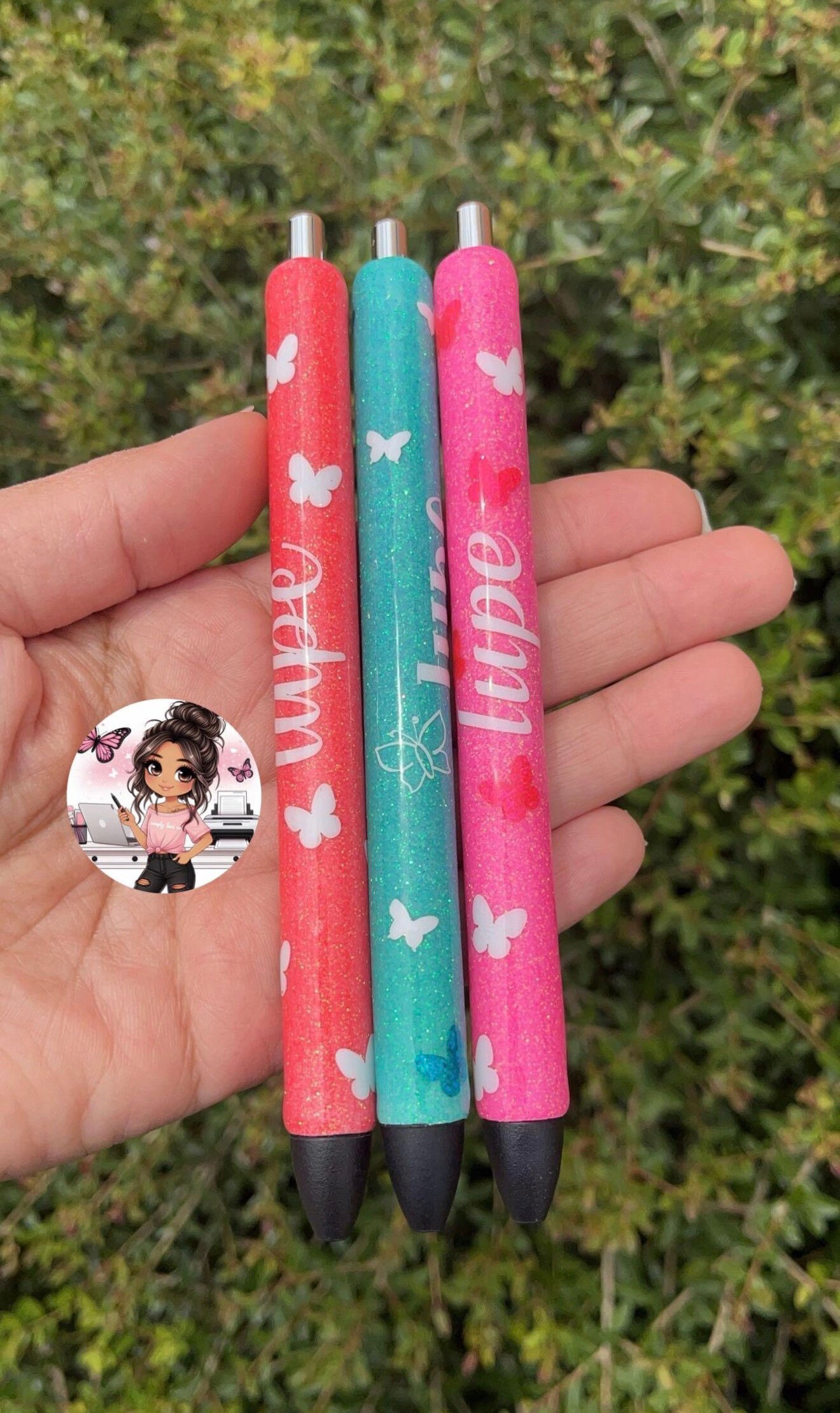 Butterfly Glitter Pen | Refillable | Personalized | Gift | Blue | Yellow