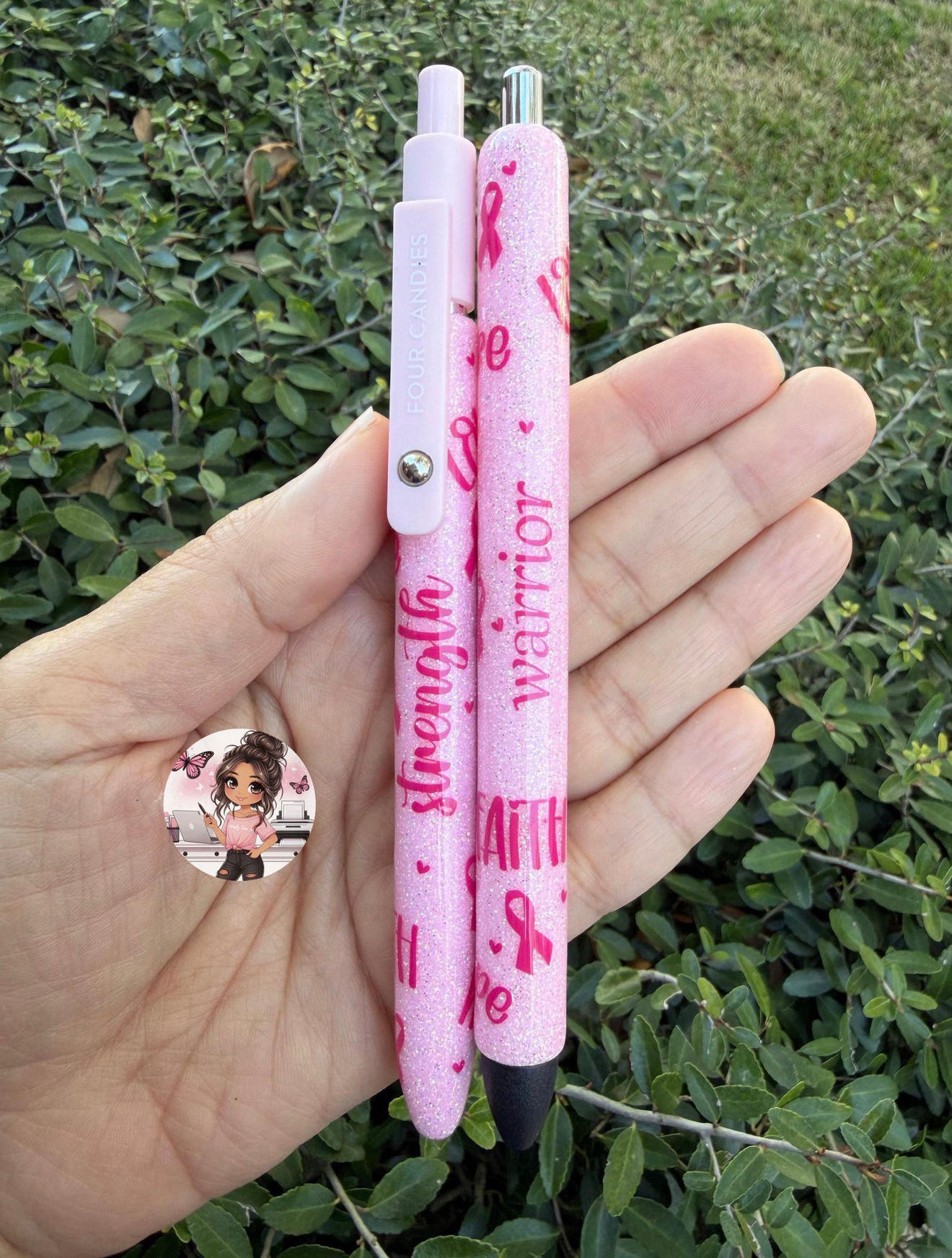 Pink Ribbon Glitter Pen | Breast Cancer | Hope | Cure | Faith