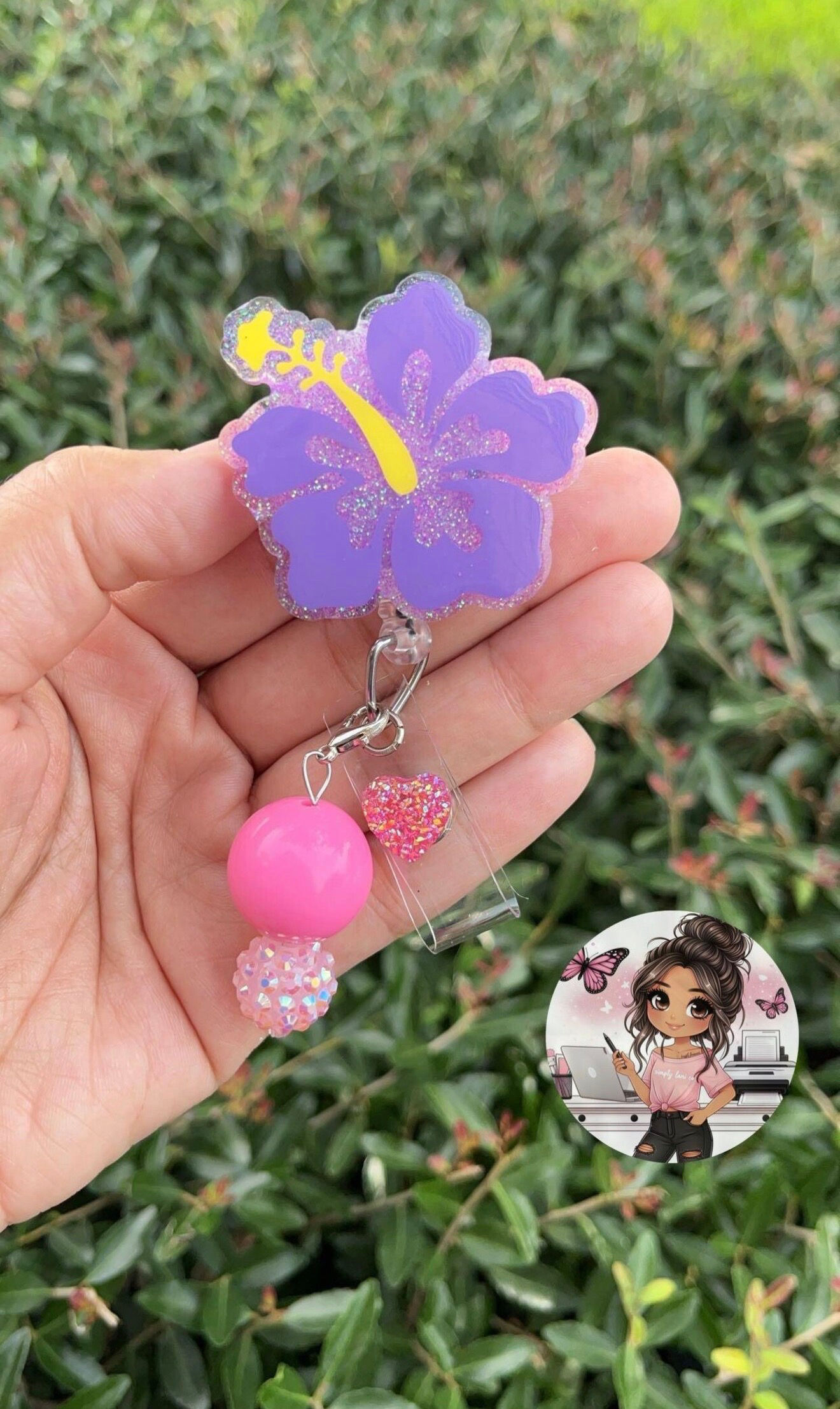 Hibiscus Flower Glitter Badge Reel | Tropical | Summer | Beach