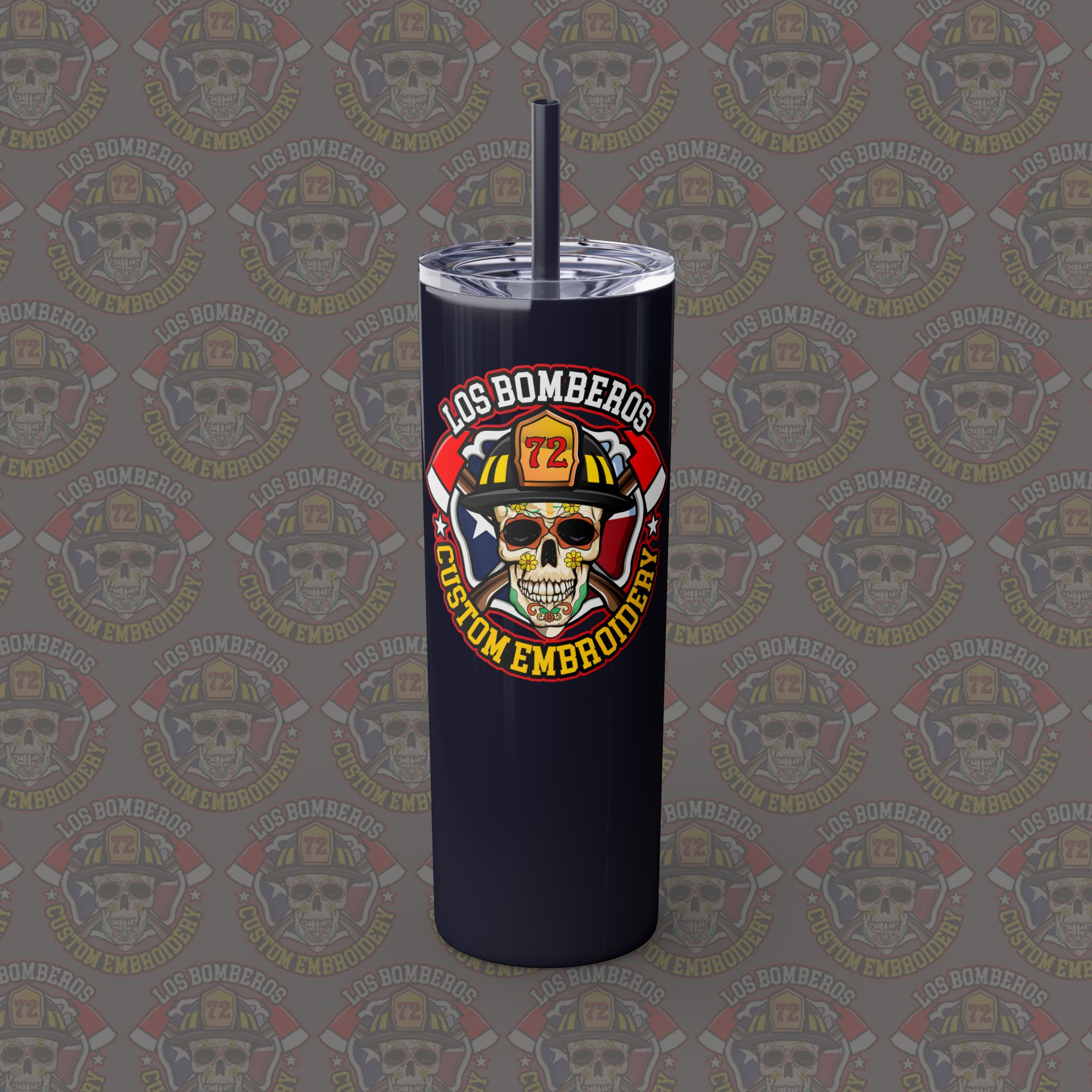 Los Bomberos Custom Embroidery Skinny Tumbler with Straw, 20oz