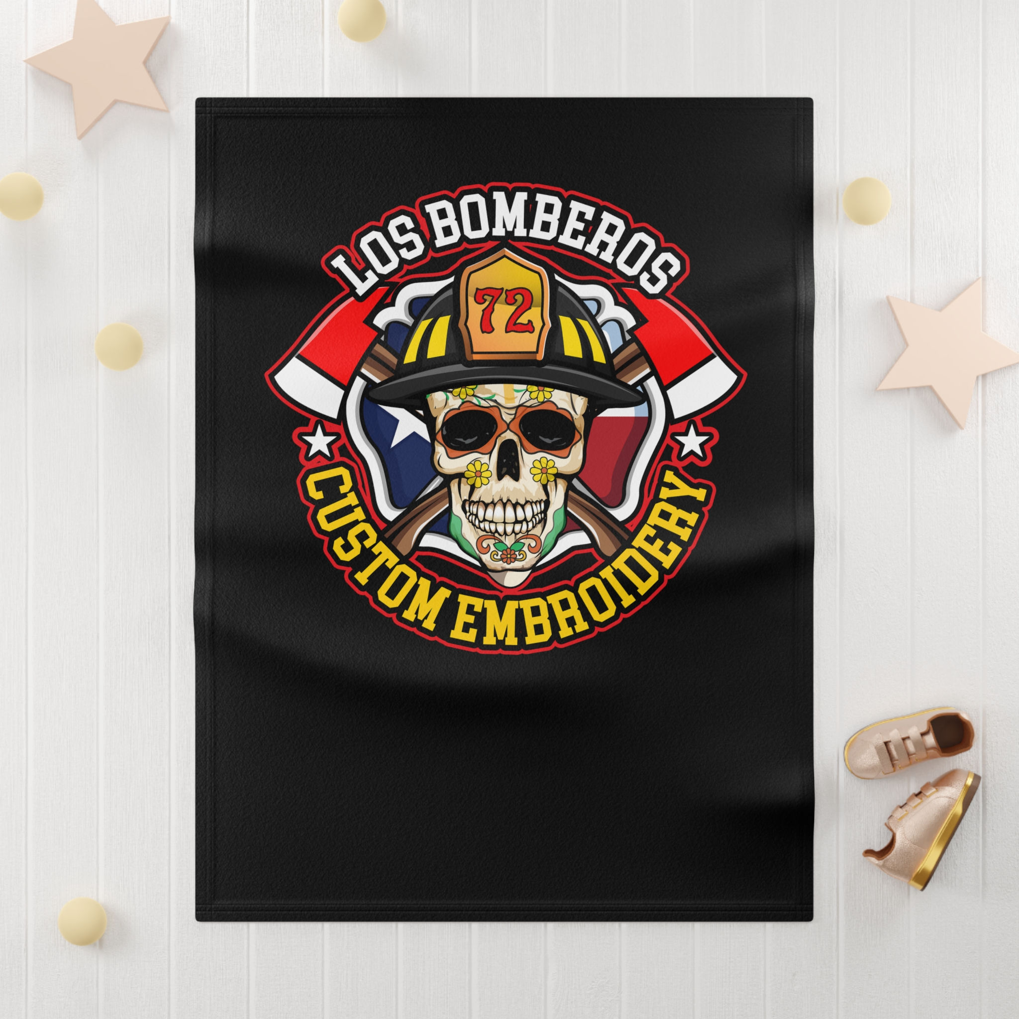 Los Bomberos Soft Fleece Baby Blanket - Black