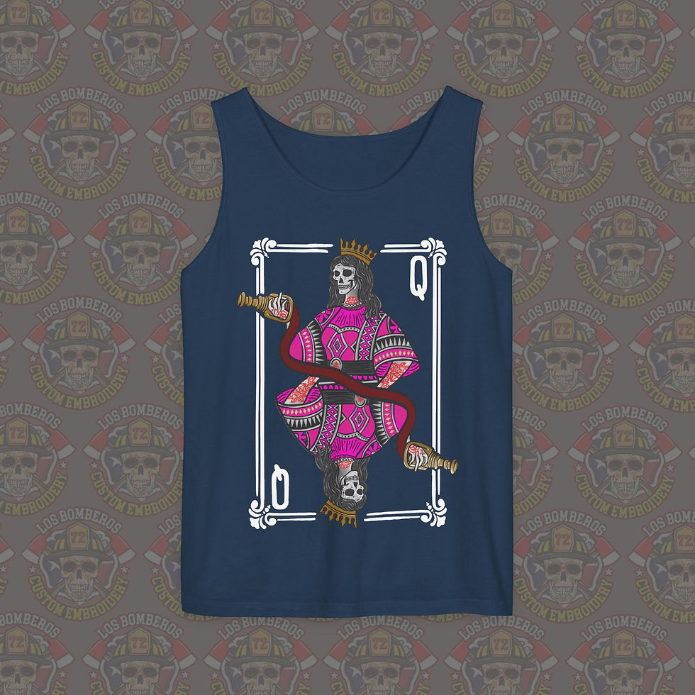 Thumbnail: Los Bomberos Queen Card Unisex Garment-Dyed Tank Top