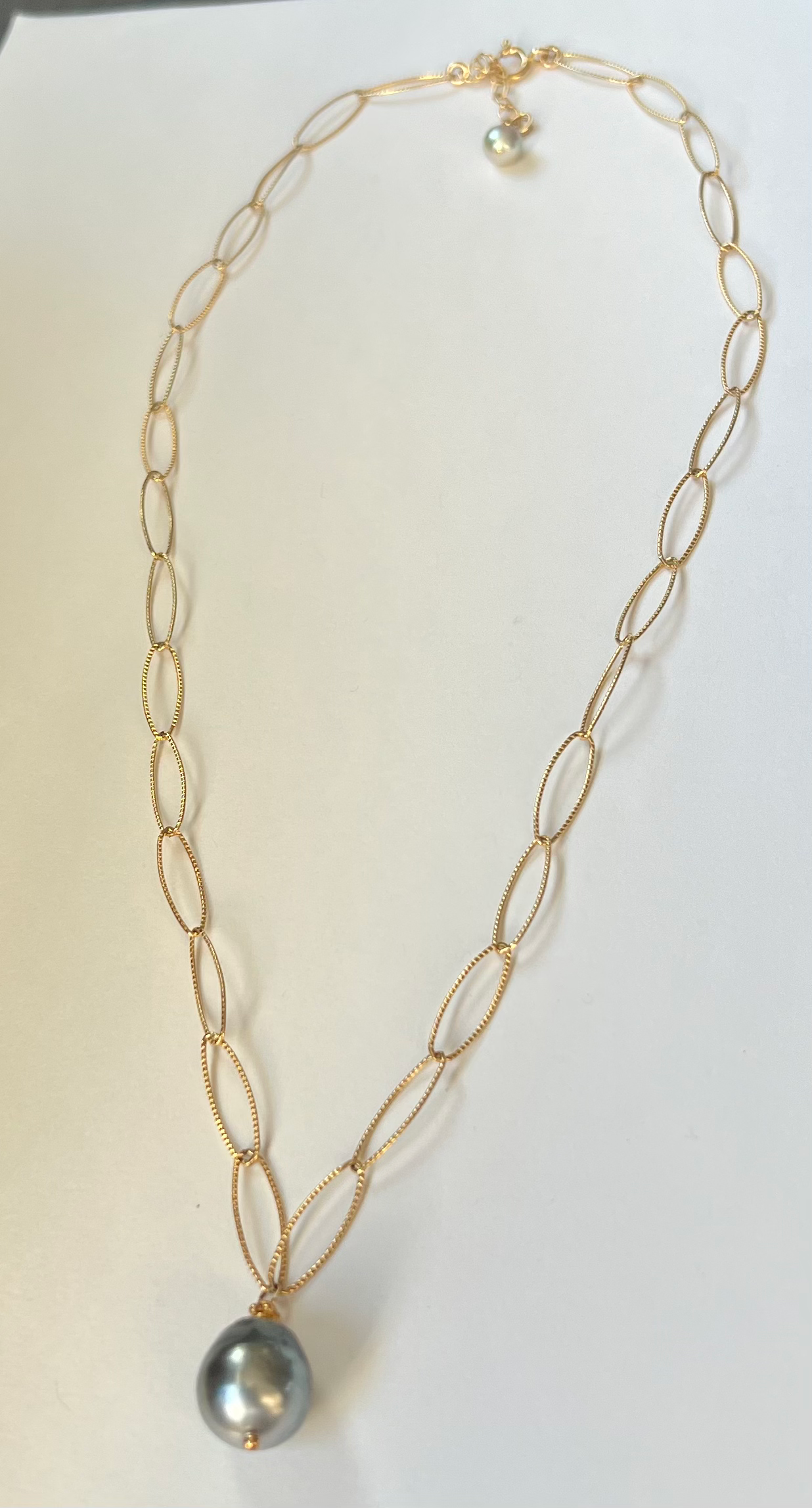 Tahitian Pearl Drop on Gold Filled Paperclip Chain