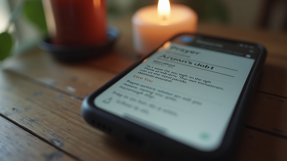 Close-up view of a smartphone displaying a prayer request app