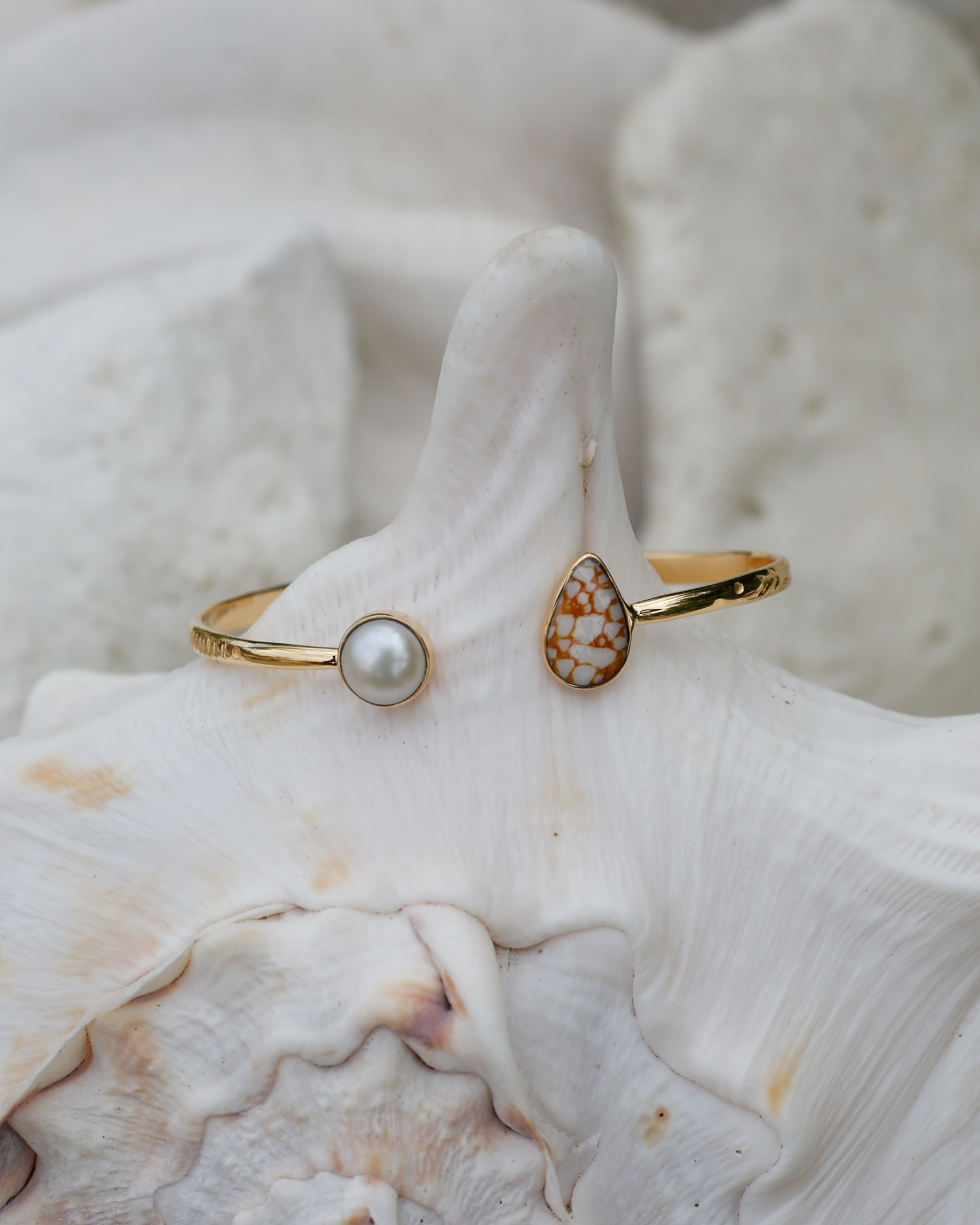 Gold Shell Pearl Cuff Bracelet