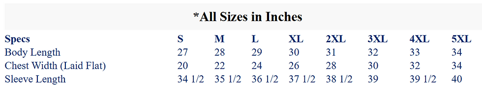 Thumbnail: Size chart