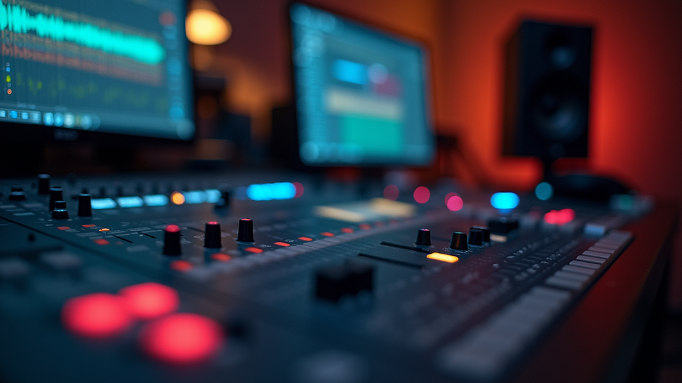 Eye-level view of a digital audio workstation screen with music tracks