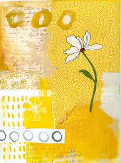 sunny yellow artwork textures and white flower