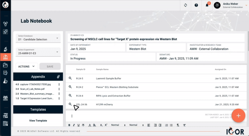 ELN software with integrated LIMS functionalities