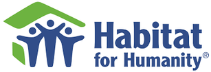 Habitat for Humanity logo. On the left side there are three stick figures under a roof.
