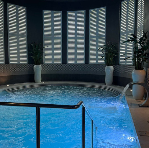 A blue indoor pool, part of the 'Journey at Silent spa' ritual at Hedon Spa & Hotel in Pärnu, Estonia.