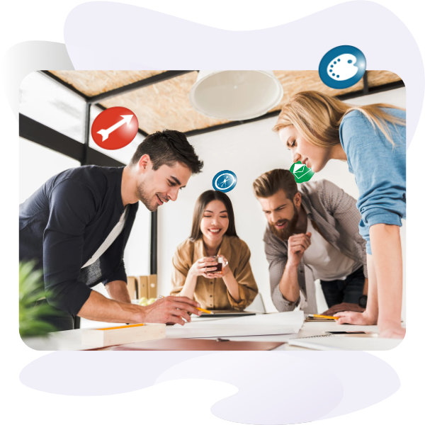 motivated team members in a strategy session showcasing what motivates them