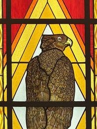 Bunjil the Creator, by Rickie Martin (@gugumah_), is a striking 2.4m x 1.2m leadlight and stained glass piece