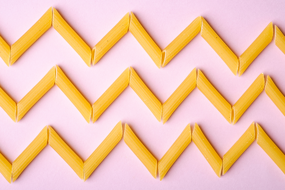 Italian pasta arranged in a zig zag pattern