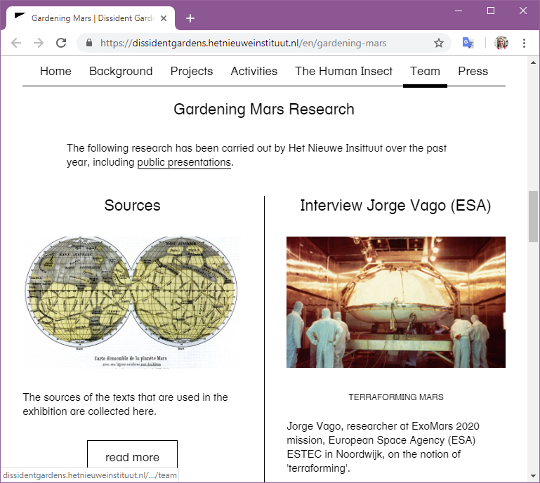 Screenshot of https://dissidentgardens.hetnieuweinstituut.nl/en/gardening-mars