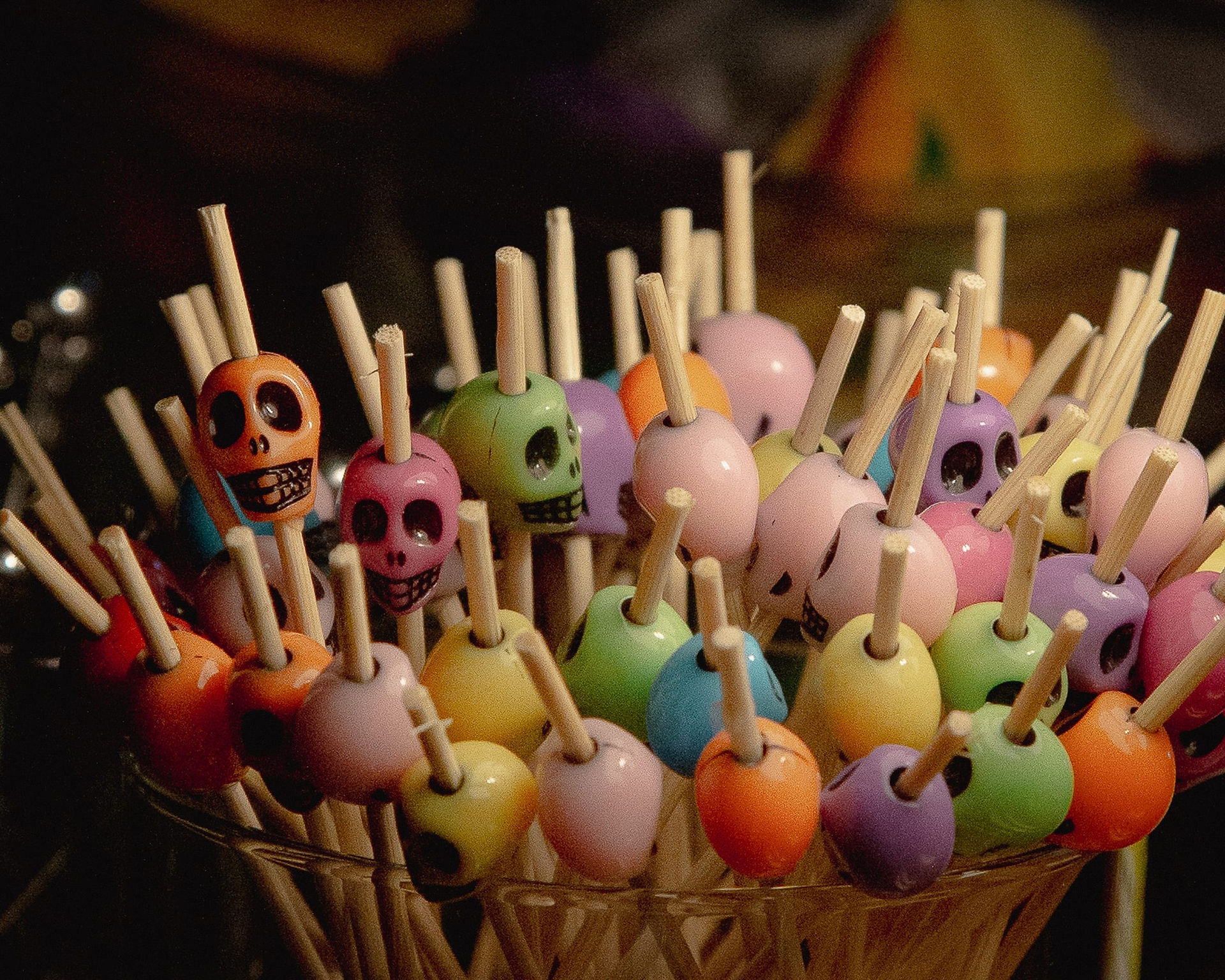 Fat Tuesday–themed toothpick garnishes for Myrtle’s Rendeez Voodoo cocktail