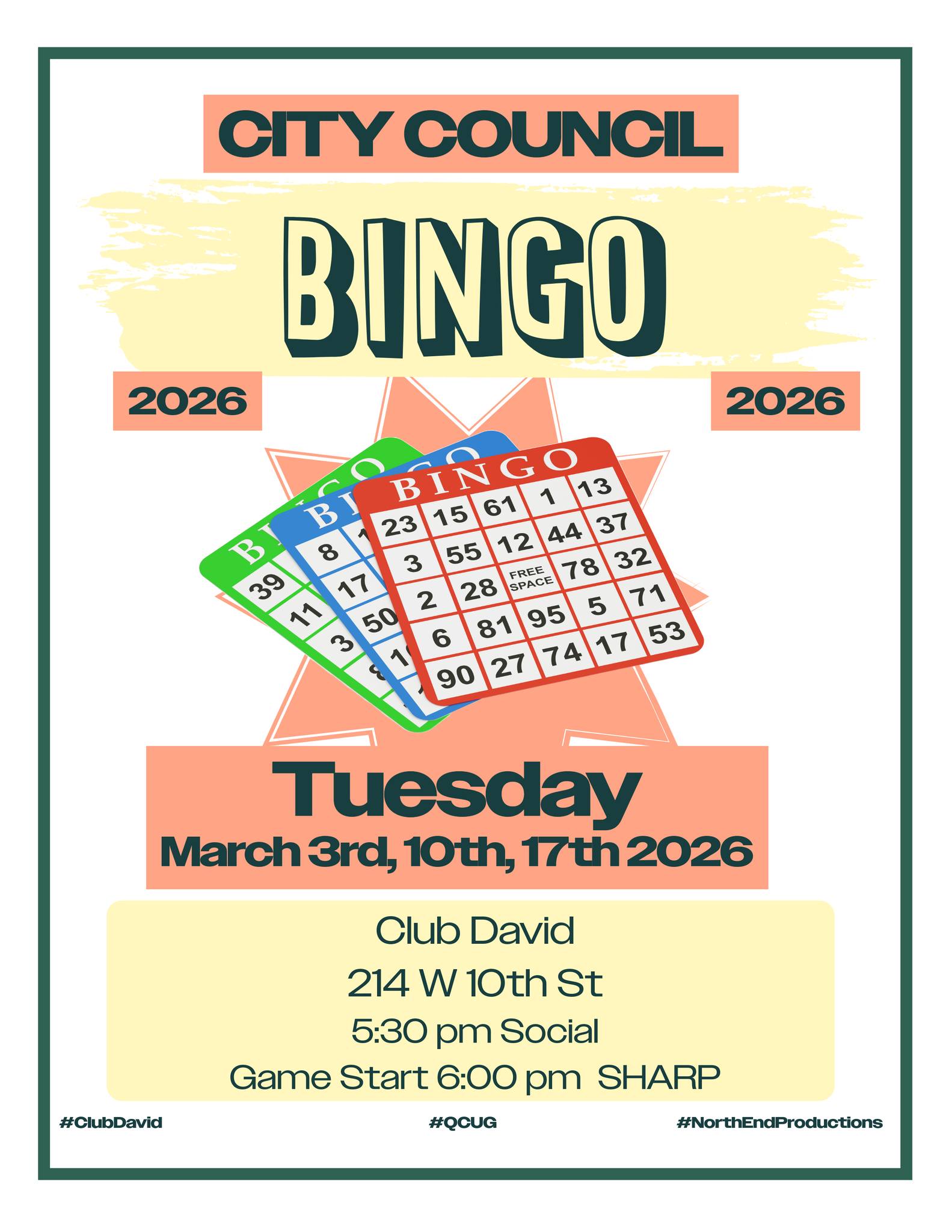 City Council Bingo Mar 3rd, 10th, 17th 2026 - Mar 17