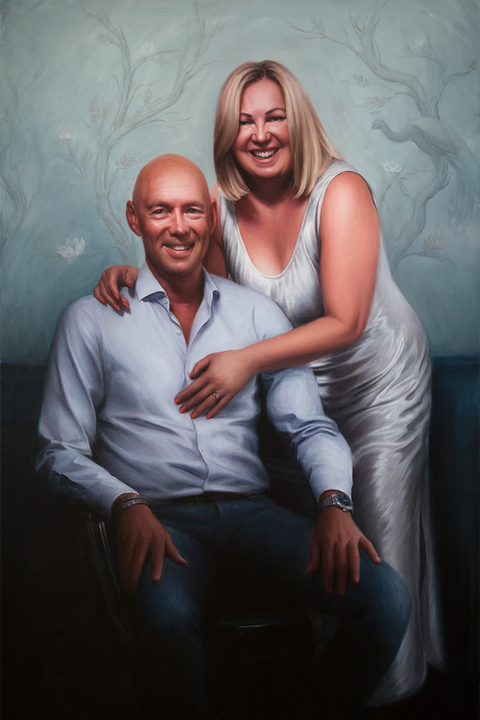 fine art portrait painting of a couple painted in a realist style by the classically trained fine artist Alastair Brown