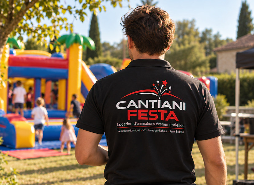 Opérateur Cantiani Festa de dos lors de la préparation d’une prestation événementielle