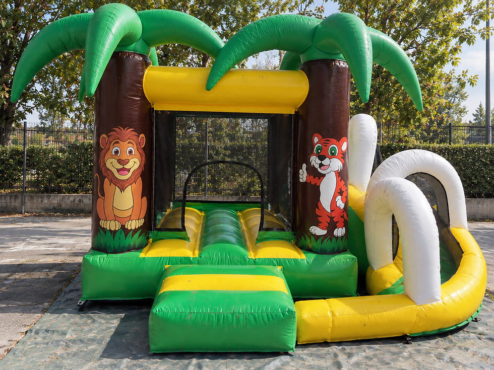 Toboggan Jungle gonflable avec espace de jeu et toboggan installé en extérieur