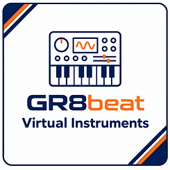 Virtual instrument software displayed on a computer in a home music production setup.