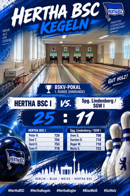 💙🤍 Erfolgreicher Pokalauftakt: Hertha BSC I setzt sich mit 25:11 durch! 🎳🔥