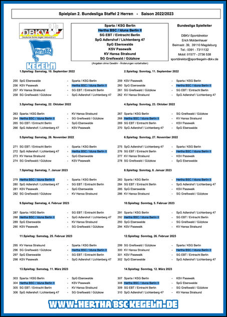 Spiele der 2.Bundesliga Bohle Herren