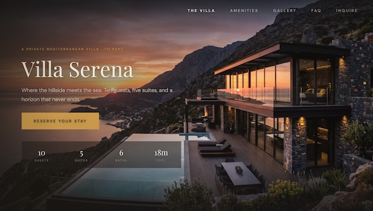 Villa Serena luxury Mediterranean villa rental headless website