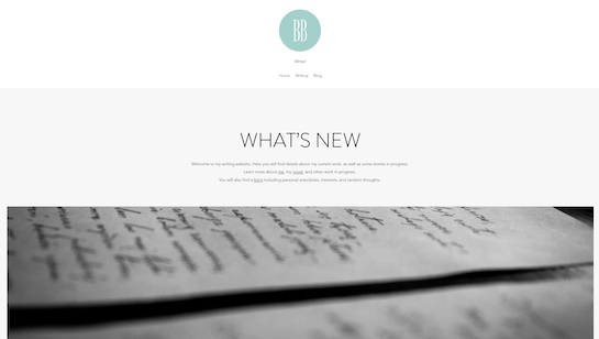 BB Writer minimalist fiction author website example