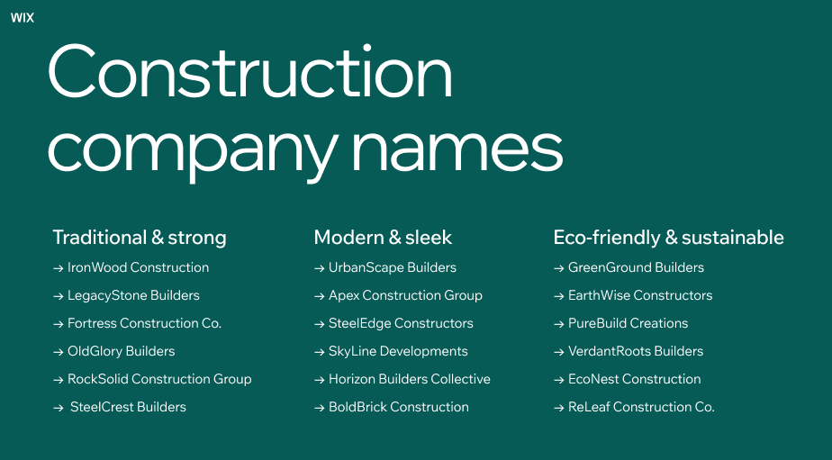construction company names