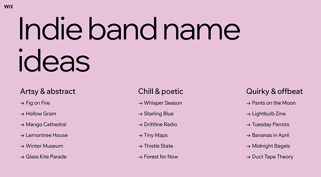 indie band name ideas