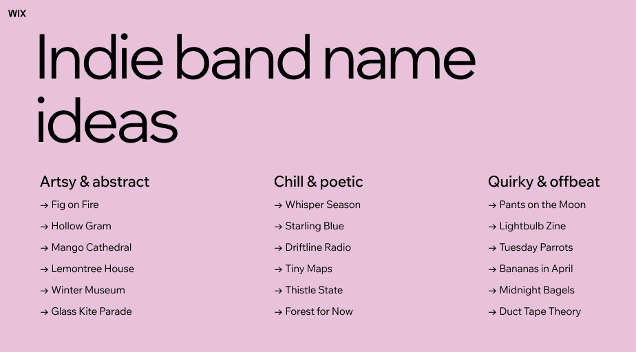 indie band name ideas