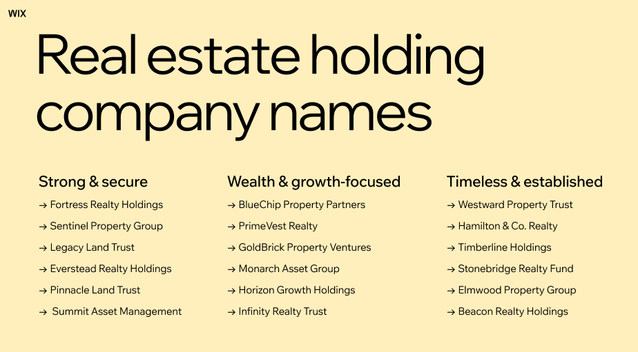 Real estate holding company names