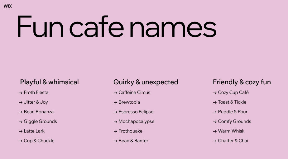 fun cafe names