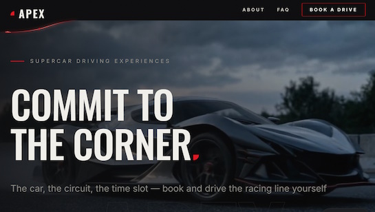 APEX supercar driving experience headless website