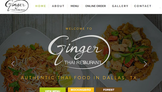 Ginger Thai Dallas website example