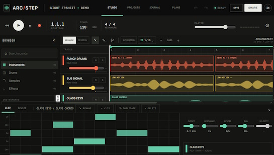 ARCSTEP browser-based music DAW headless website
