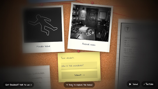 Bullet-in Board interactive detective portfolio headless website