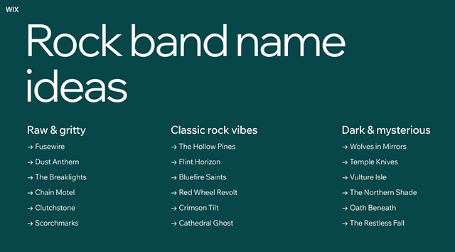 rock band name ideas