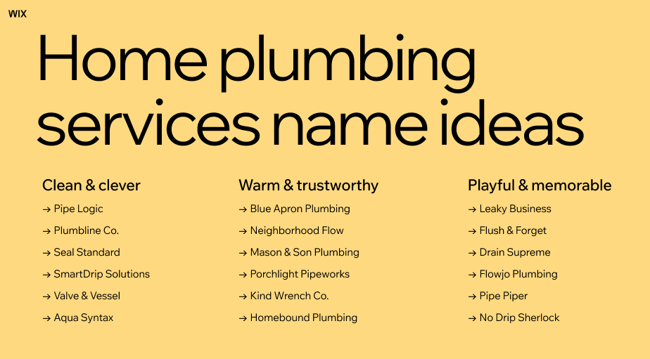 home plumbing services name ideas