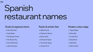 Spanish restaurant name ideas