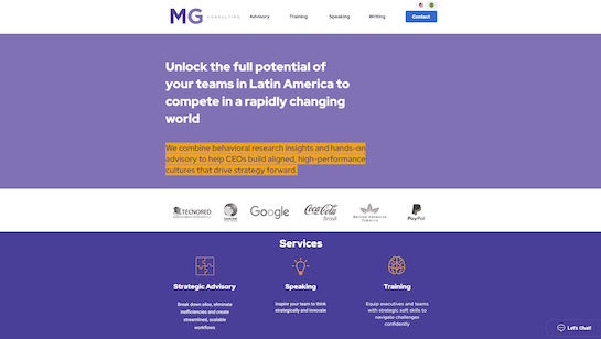 leadership advisory corporate website example