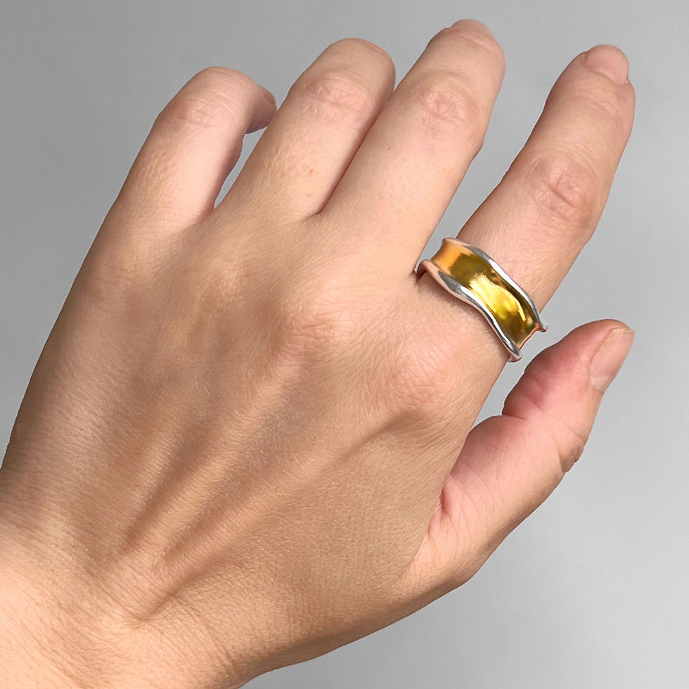 Silver ring "Lines Collection" selectively 14K gold plated on finger.