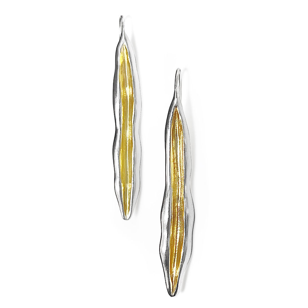 Silver earrings "Lines Collection" selectively gold plated. Front view.