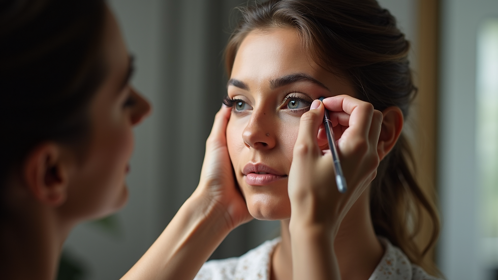Close-up view of a makeup artist applying makeup on a client