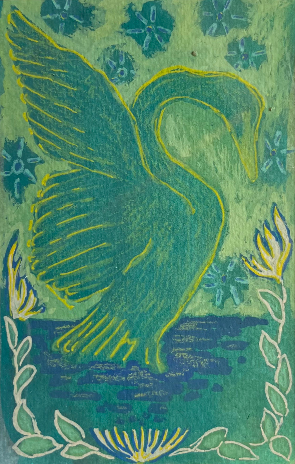 Sad Swan (green) - 4" x 6" Original
