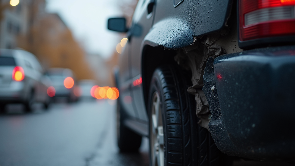 Close-up view of a car's rear bumper damaged from a rear-end collision