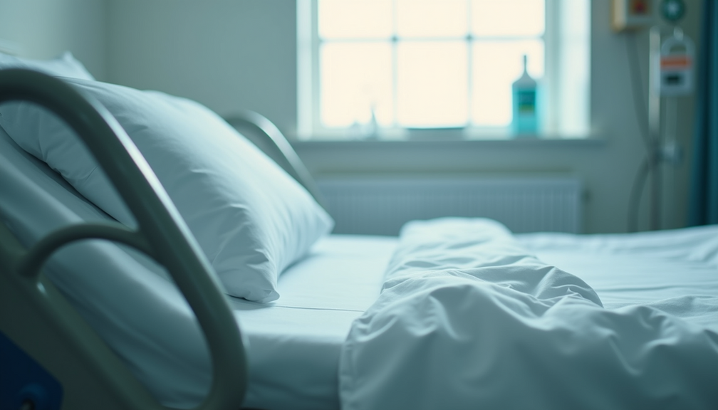 Close-up view of a hospital bed with a visible bedsore